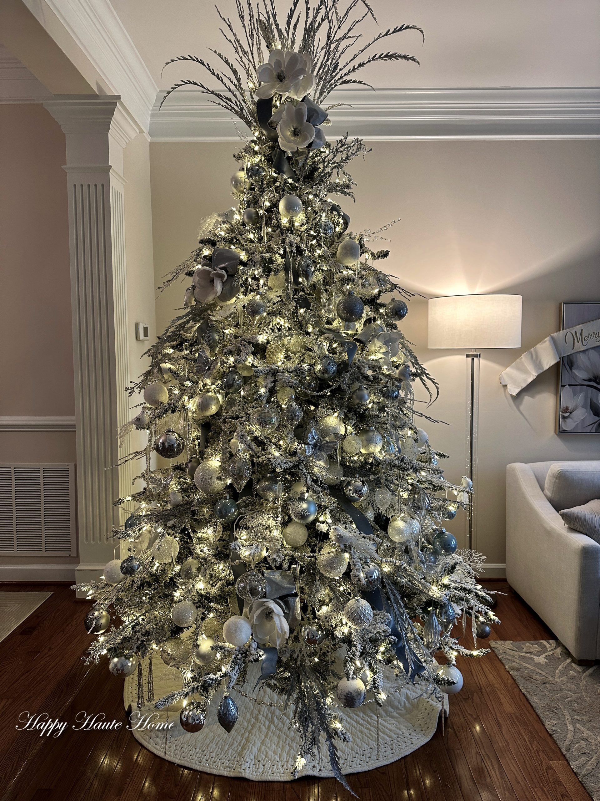 Icy Blue, Silver and White Christmas Tree for the Living Room 2024