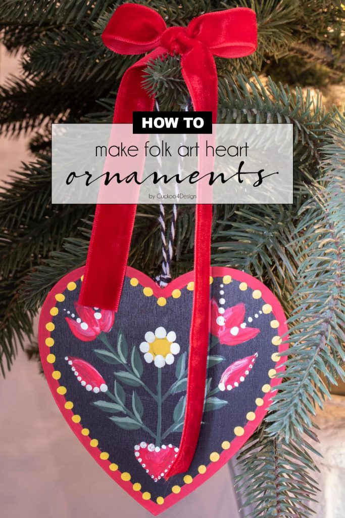 Pretty handmade DIY heart ornaments with folk art